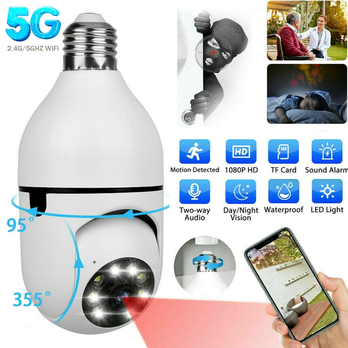 Camera:WePro 360 Waterproof Wireless Camera Light Bulb Security Home Wifi Cam CCTV Monitor Surveillance Camera Support 2.4G / 5G Wi-Fi 1080P HD Two Way Talk IP Camera