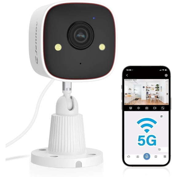 Camera, WiFi Indoor Camera for , Plug in Pet Cam, Dual-Band (5GHz/2.4GHz), Color Night Vision, 2-Way Audio, Human Motion Detection, IP66 Outdoor