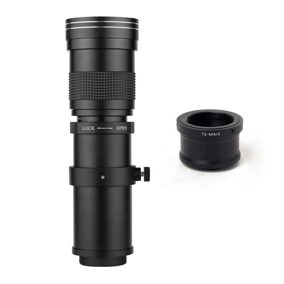Camera lens,420-800mm T2 Mount Lens F/8.3-16 420-800mm F/8.3-16 420-800mm T2 Super Lens F/8.3-16 Buzhi Lens Camera With M4/3-mount Adapter M4/3-mount Adapter 1/4 T2 Mount With E-m5 E- I