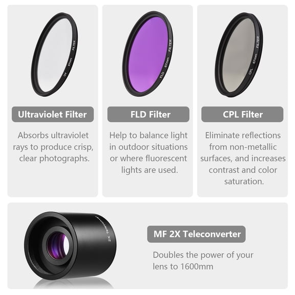 Camera lens,Ai Mount D850 Lens F/8.3-16 420-800mm 2x 420-800mm Lens Camera Mf Super D810 D800 D750 Mount Uv/cpl/fld Filters T2-ai Adapter Ai F/8.3-16 420-800mm T Lens T2-ai Adapter Super Lens