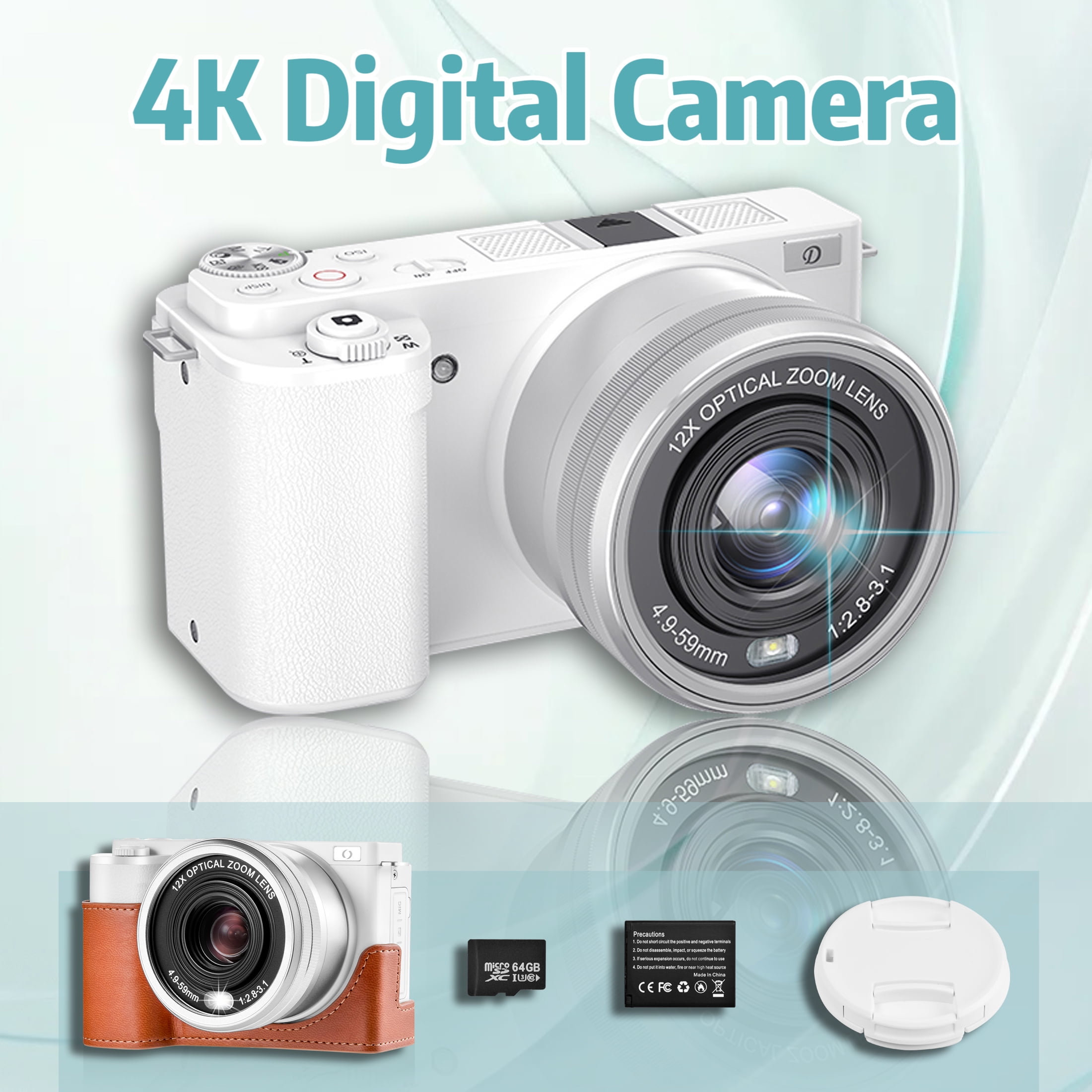 Cameras For Photography, 12X Optical Zoom 4K Digital Cameras With WiFi
