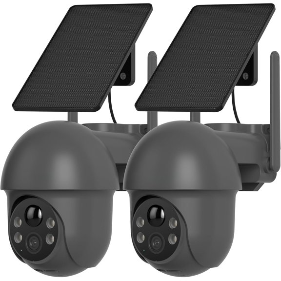 Cameras Outdoor Solar, 4MP 360? View Outdoor Camera, Night Vision with Spotlight, 2-Way Audio, PIR Motion Sensor, 2.4G/5G Band WiFi, Grey(2 Pack)