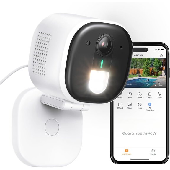 Cameras Outdoor, Wired Cameras for , 2.4G Indoor Camera, Human/Pet AI Detection, Color Night Vision, 2-Way Audio, Support Cloud/128G SD Card Storage