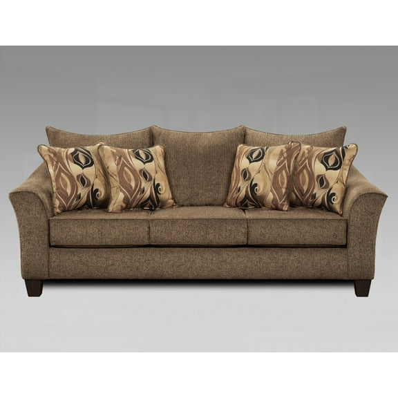 Camero Cafe Fabric Pillowback Sofa Easy to Assemble with Screw-On Feet