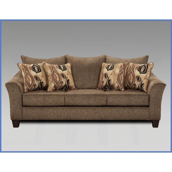 Camero Cafe Textured Brown Fabric Pillowback Sofa - 3-Seat American Casual Living Room Sofa with Accent Pillows