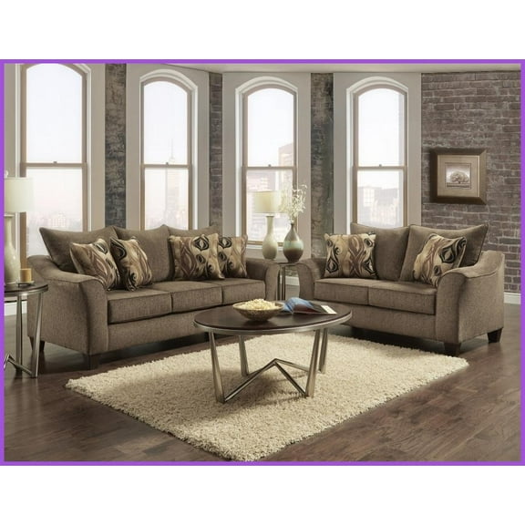 Camero Casual Chic 2-Piece Living Room Set  Brown Textured Fabric Sofa & Loveseat with Pillowback