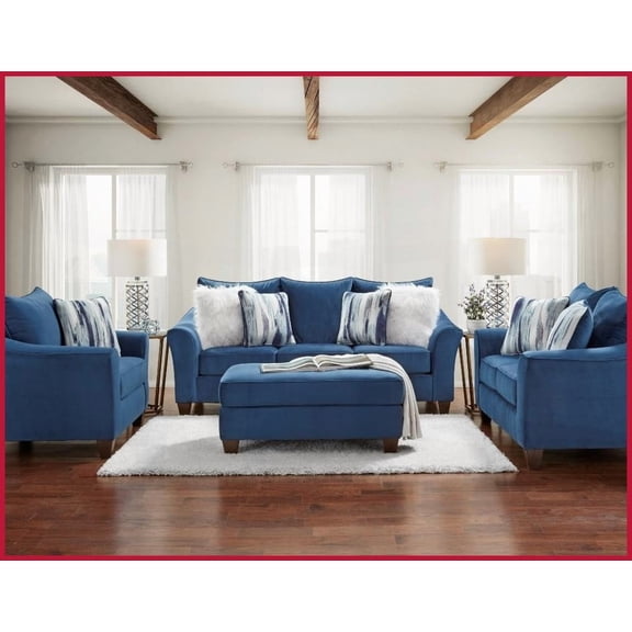 Camero Casual Chic 4-Piece Navy Fabric Living Room Set with Hardwood Frame & High-Density Cushions