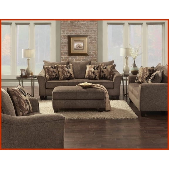 Camero Casual Chic 4-Piece Textured Brown Fabric Living Room Sofa Set with Pillowback & Accent Pillows