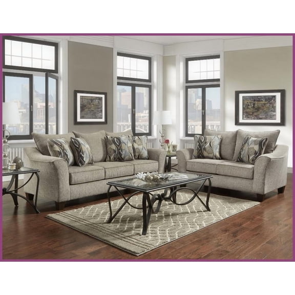 Camero Casual Chic Textured Fabric 2-Piece Living Room Set  Sofa & Loveseat, Gray