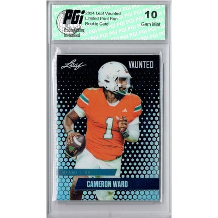 Cam Ward Rookie Card Tennessee PGI 10 Gem Mint Football Trading Card 2024 Leaf Vaunted Metal #VM-01 Black 7 Made