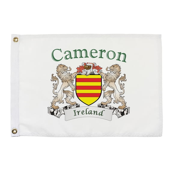 Cameron Irish Coat of Arms Small White Flag - 16"x10.5" inches