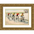 thumbnail image 1 of Cameron, John 32x23 Gold Ornate Wood Framed with Double Matting Museum Art Print Titled - Wheelman in a Red Hot Finish, 1 of 4