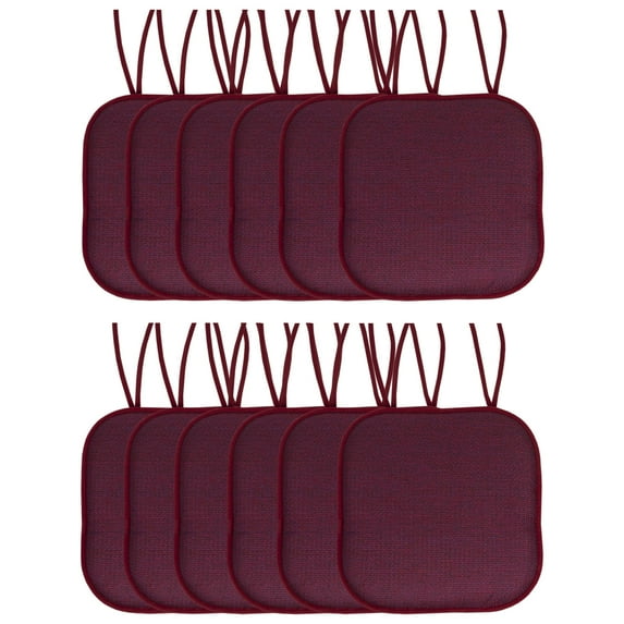 Cameron Memory Foam Non-Slip Chair Cushion Pad with Ties 12 Pack - Wine