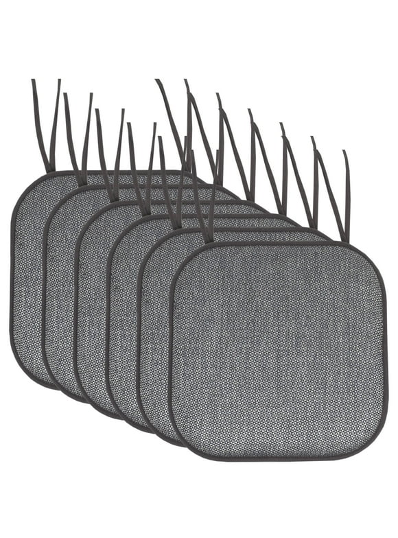 Cameron Memory Foam Non-Slip Chair Cushion Pad with Ties 6 Pack - Black/Gray