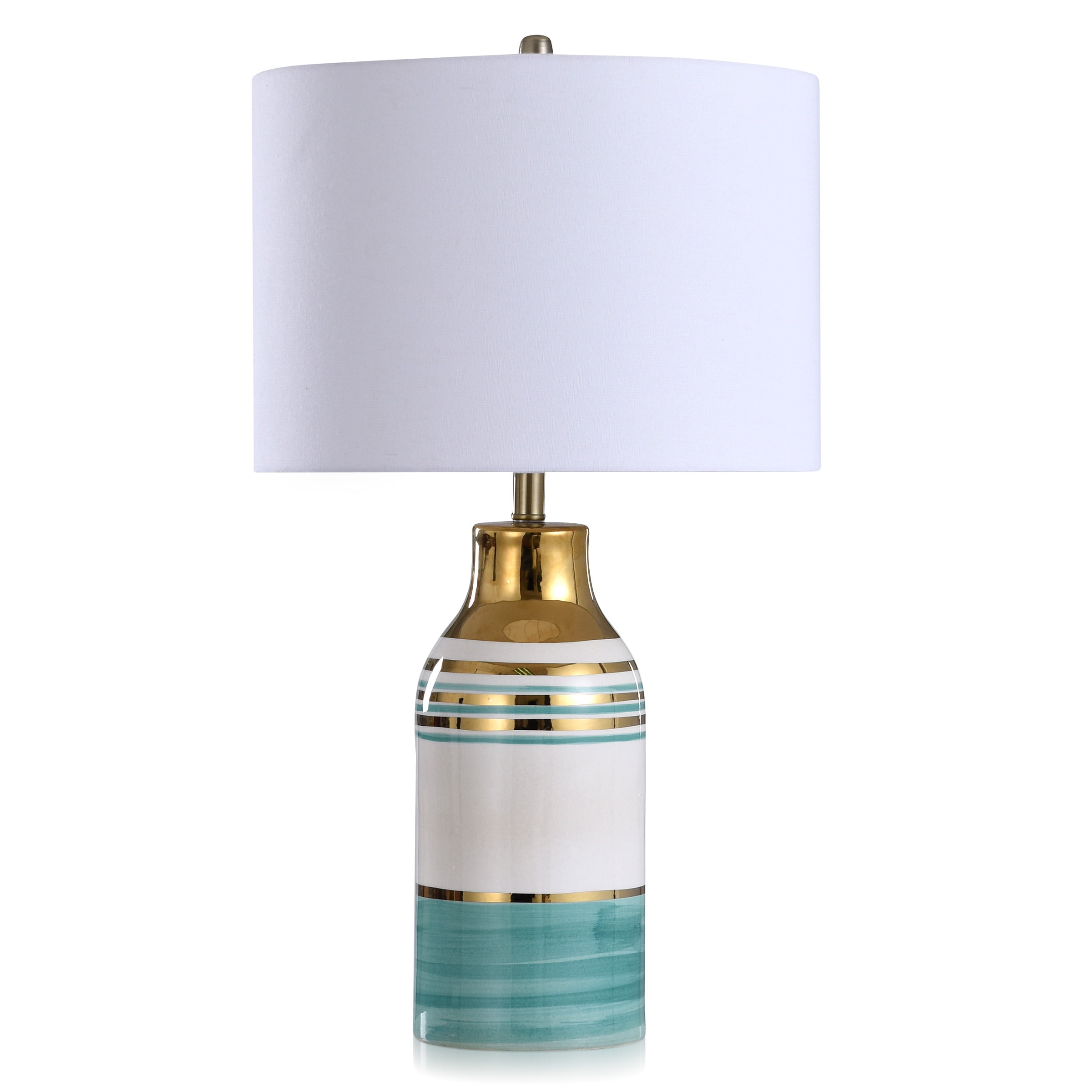 Mint and Gold Ceramic Milk Jar Table Lamp with White Shade