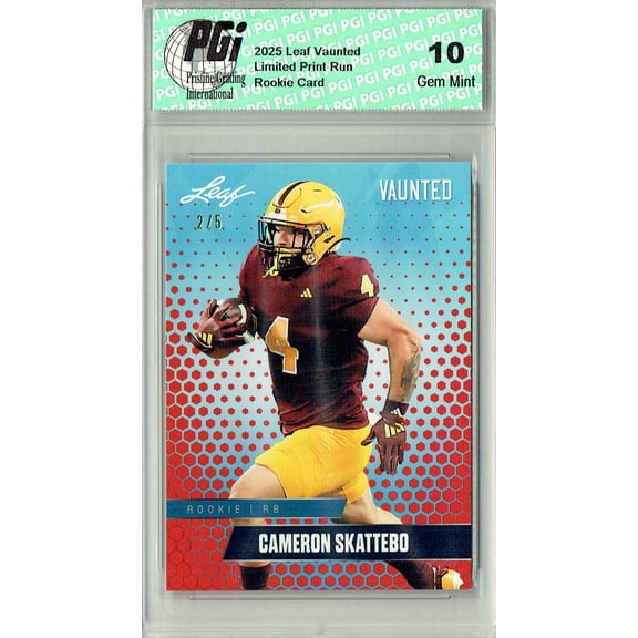 Cam Skattebo Rookie Card ASU / New York PGI 10 Football Trading Card 2025 Leaf Vaunted #V-06 Red 5 Made