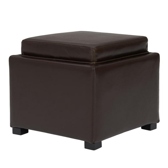 Cameron Square Bicast Leather Storage Ottoman with tray, Brown