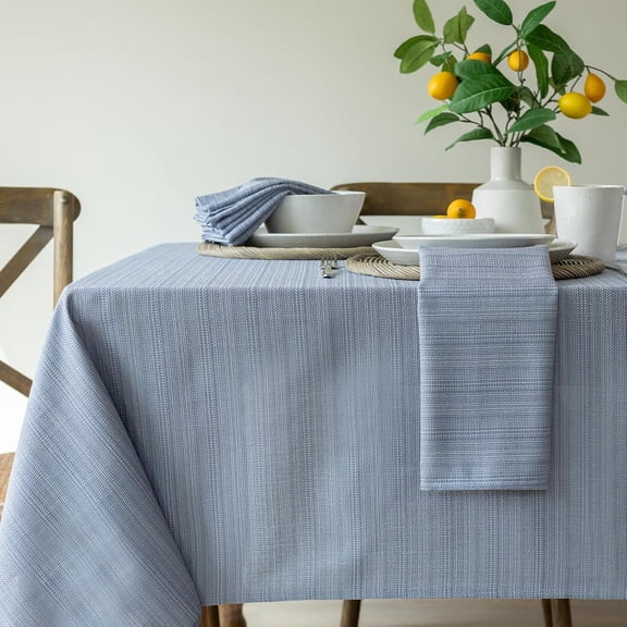 Cameron Textured Fabric Table Cloth, for Everyday Home Dining, Parties, Weddings & Holiday Tablecloths (60" x 120" Rectangular, Millennium Light Chambray Blue)
