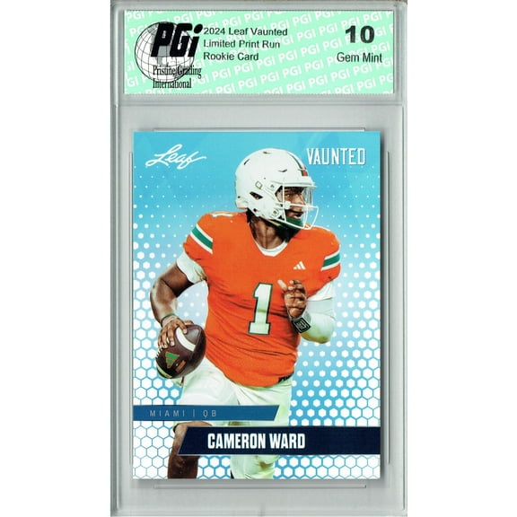 Cam Ward Rookie Card Tennessee PGI 10 Gem Mint Football Trading Card 2024 Leaf Vaunted #V-02 Debut Collection