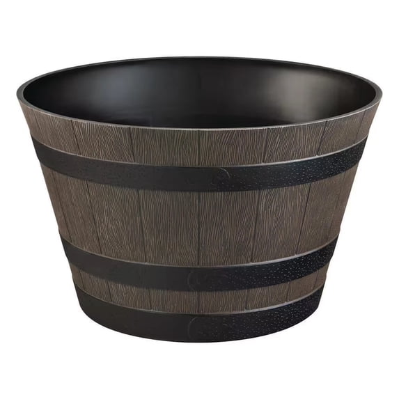 Cameron Whiskey Barrel Large Brown Resin Round Planter (22 in. L x 22 ...