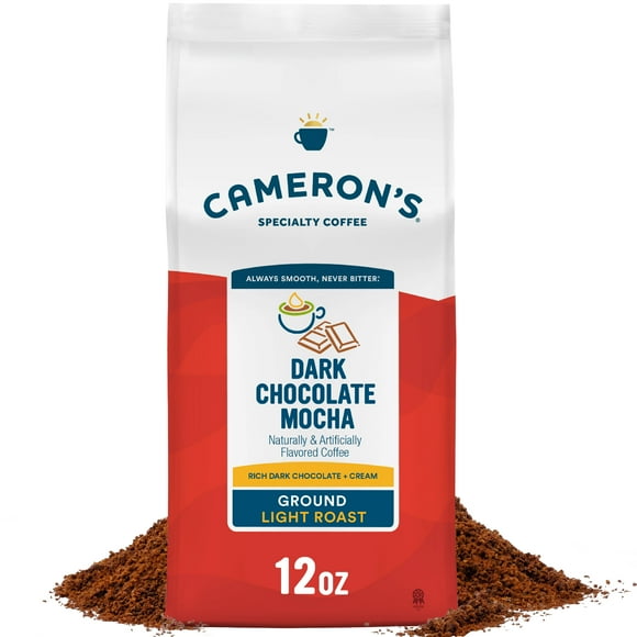 Cameron's Coffee Dark Chocolate Mocha Ground Coffee, Light Roast, 12 oz, Naturally Caffeinated