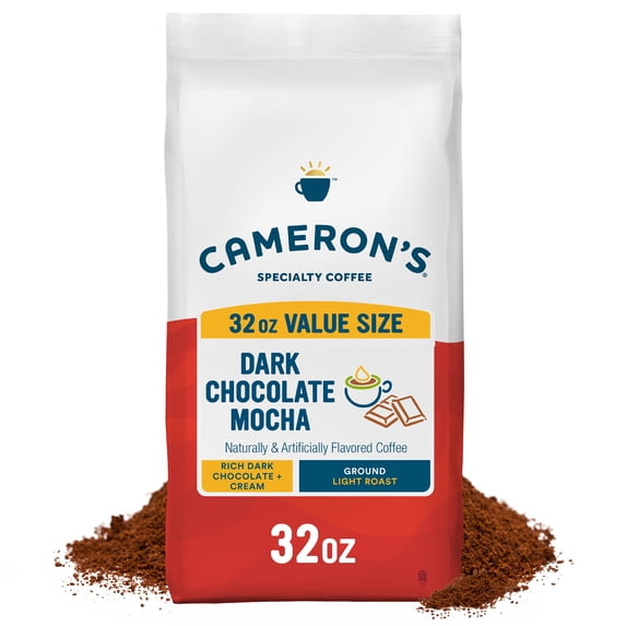 Cameron's Coffee Dark Chocolate Mocha Flavored Light Roast Ground Arabica Coffee, Rich & Creamy, 32 oz Bag