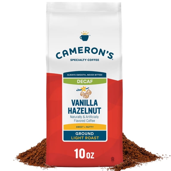 Cameron's Coffee Decaffeinated Flavored Vanilla Hazelnut Ground Coffee, Light Roast, 10 oz
