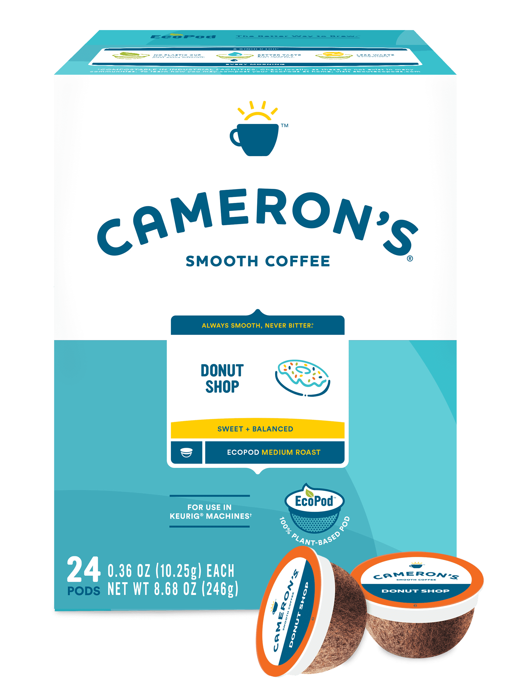 Cameron's Coffee Donut Shop KCup Coffee Pods, Medium Roast, 24 Count for Keurig Brewers