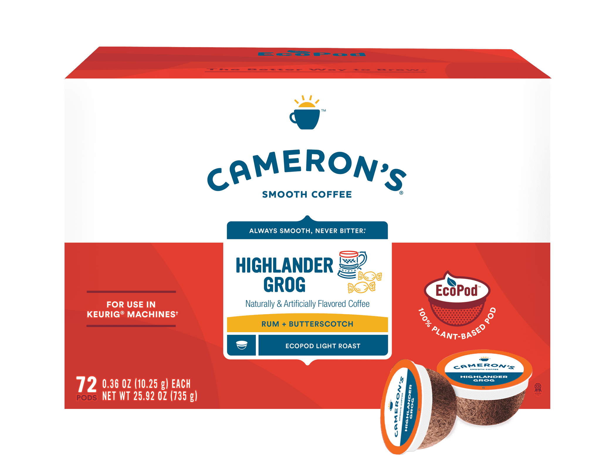Cameron's Coffee Highlander Grog Light Roast EcoPods Coffee -72 ct ...