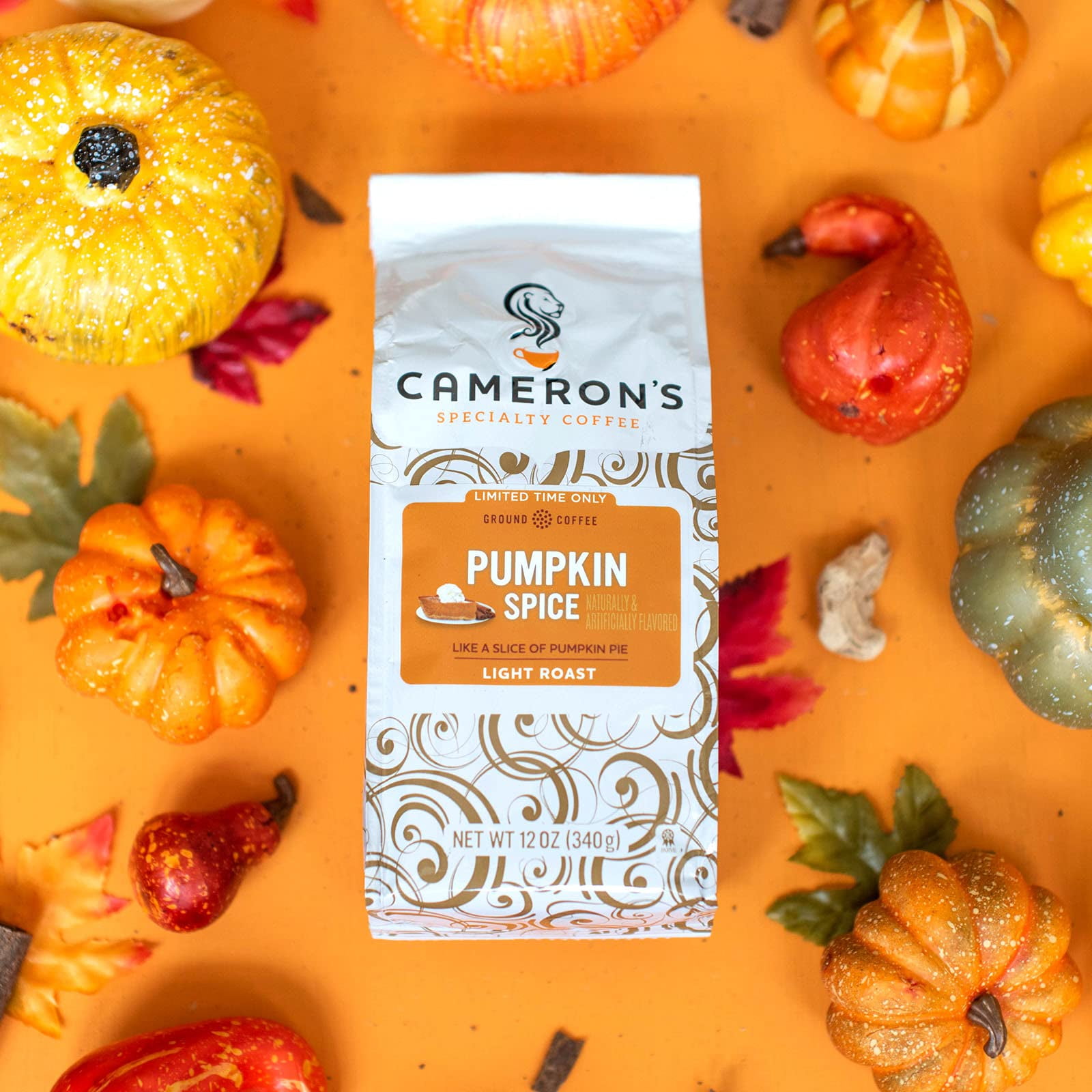 Cameron's Coffee Holiday Roasted Ground Coffee Bag, Flavored, Pumpkin Spice, 12 Ounce