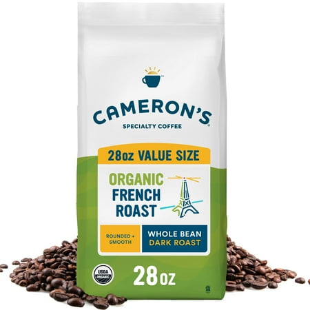 Cameron's Coffee Organic French Roast Dark Roast Whole Bean Arabica Coffee, Dark & Rich, 28 oz Bag