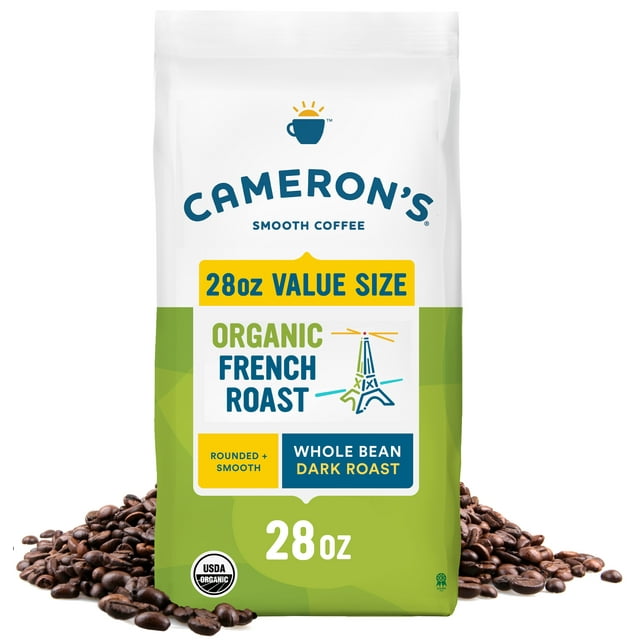 Cameron's Coffee Organic French Roast Whole Bean Coffee, Dark Roast, 28