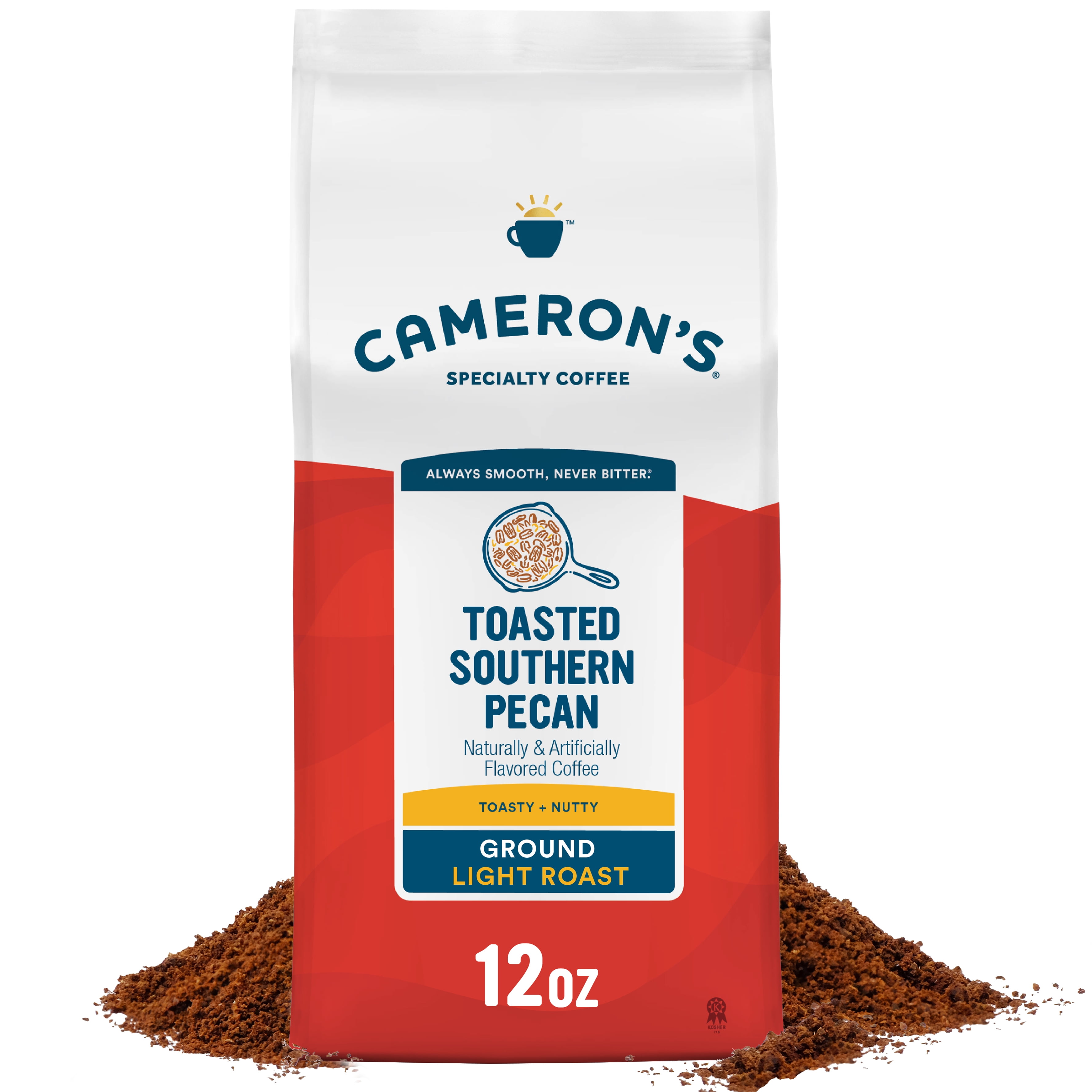 Cameron's Coffee Toasted Southern Pecan Ground Coffee, Light Roast, 12 oz, Naturally Caffeinated