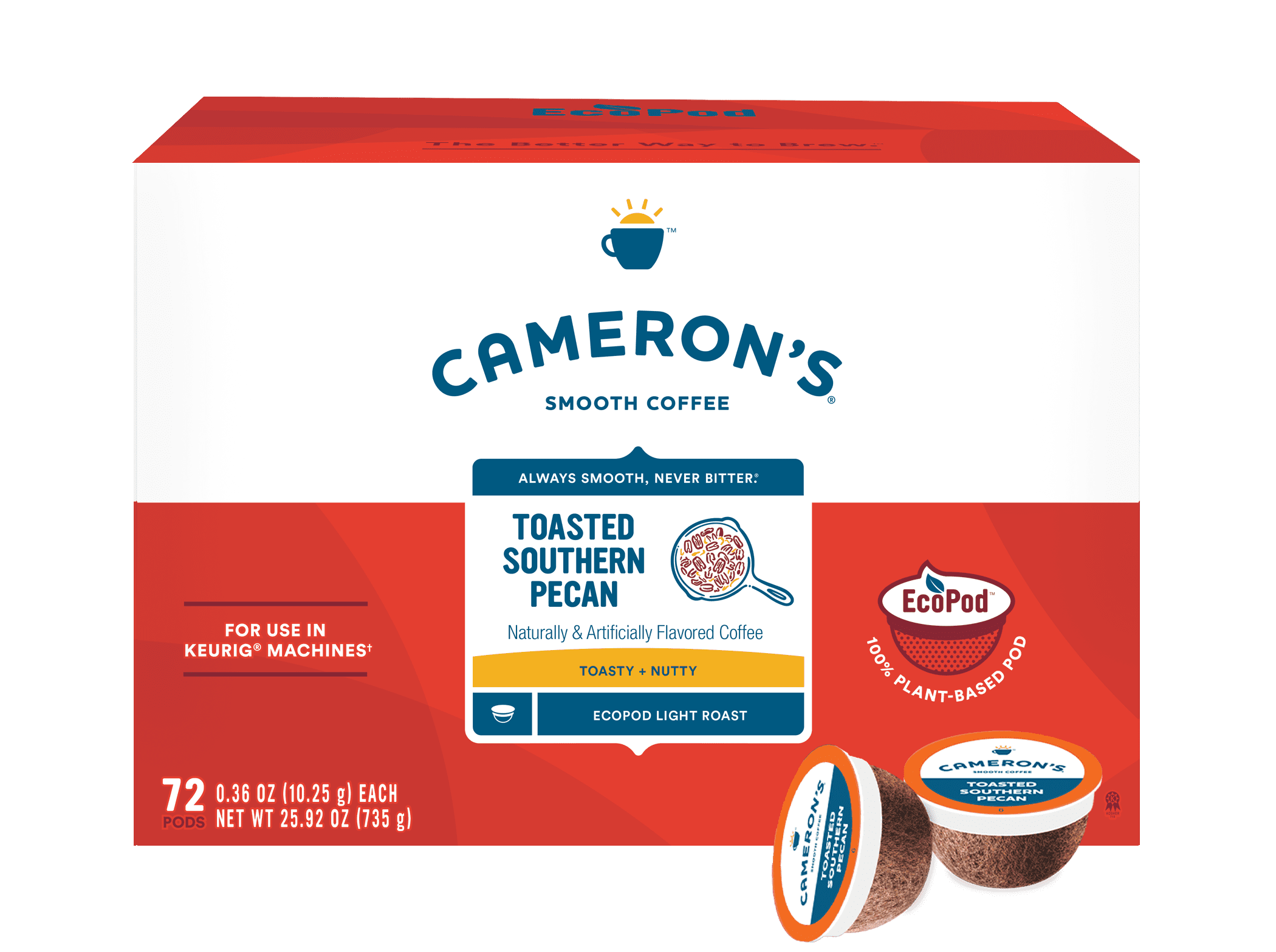Cameron's Coffee Toasted Southern Pecan Light Roast EcoPods Coffee -72 ct
