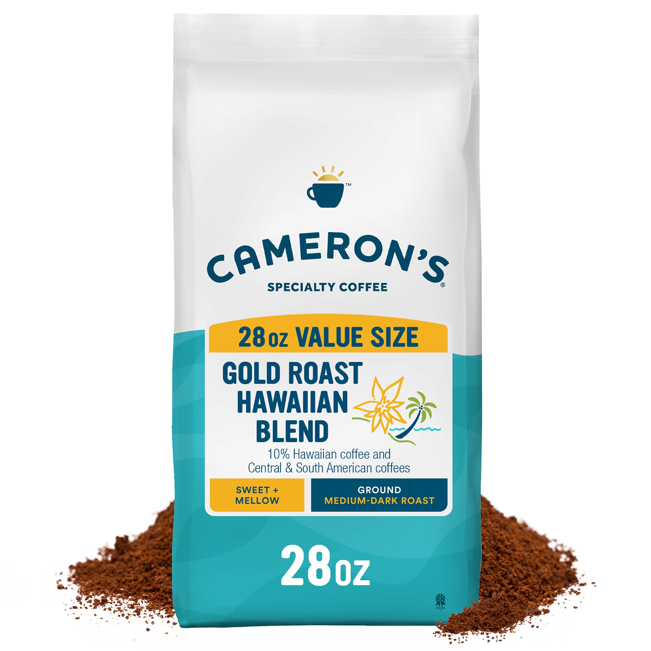 Cameron's Coffee Gold Roast Hawaiian Medium-Dark Roast Ground Arabica Coffee, Sweet & Mellow, 28 oz Bag