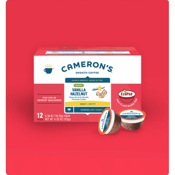 Cameron's Specialty Coffee Decaf Vanilla Hazelnut Single Serve Pods, 12 Ct