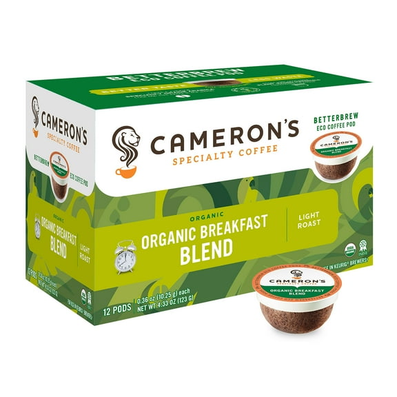 Cameron's Specialty Coffee Organic Breakfast Blend Handcrafted Coffee Single Serve Pods, 12 count