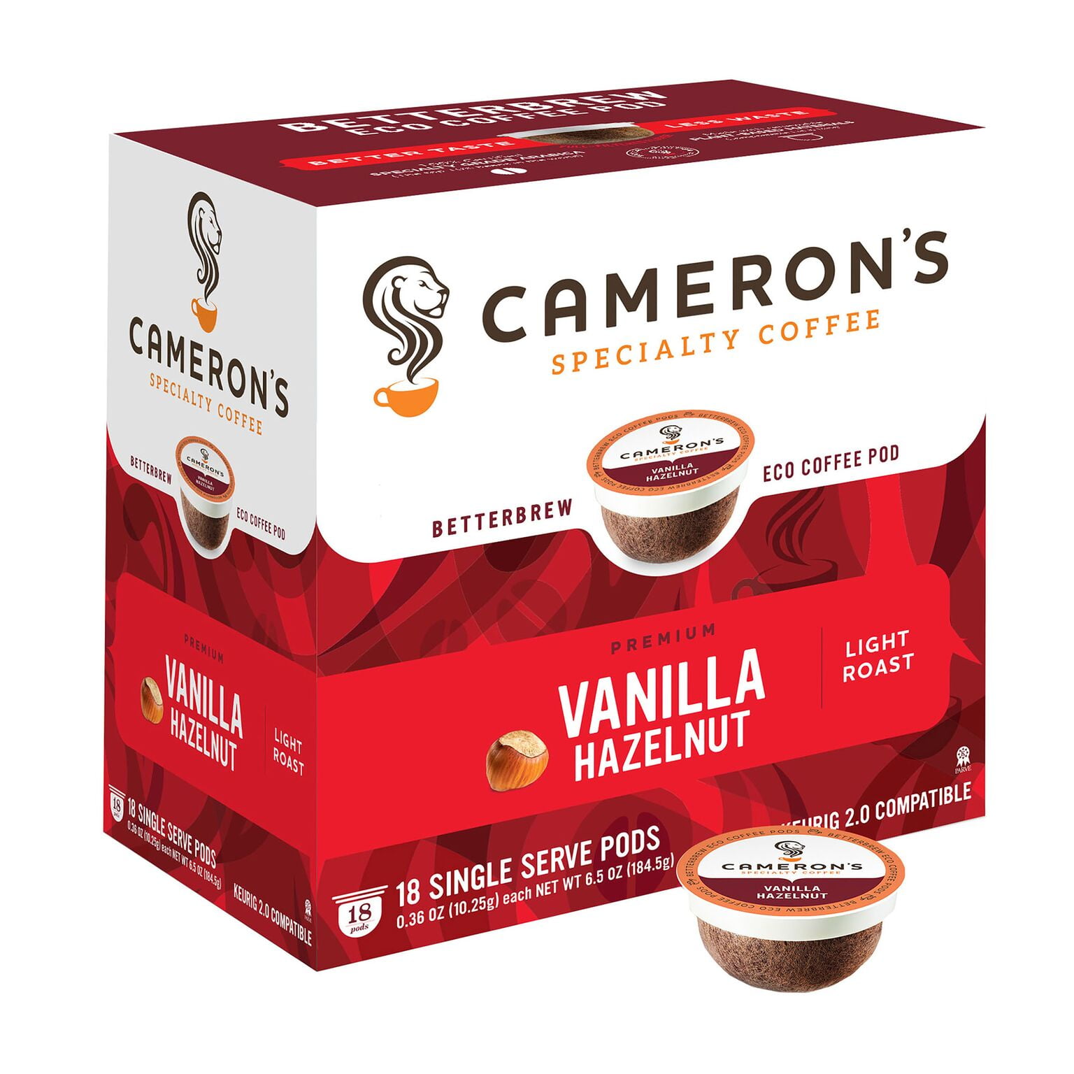 Cameron's Specialty Coffee Vanilla Hazelnut Single Serve Pods, 18 count