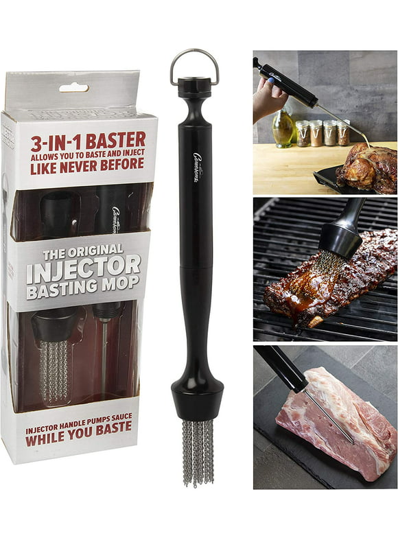 Camerons 3-in-1 Injector Basting Mop - Includes Chain Mop, Meat Marinator, and Barbecue Baster - BBQ Grill or Kitchen Use - Injector Handle Pumps Sauce While You Baste