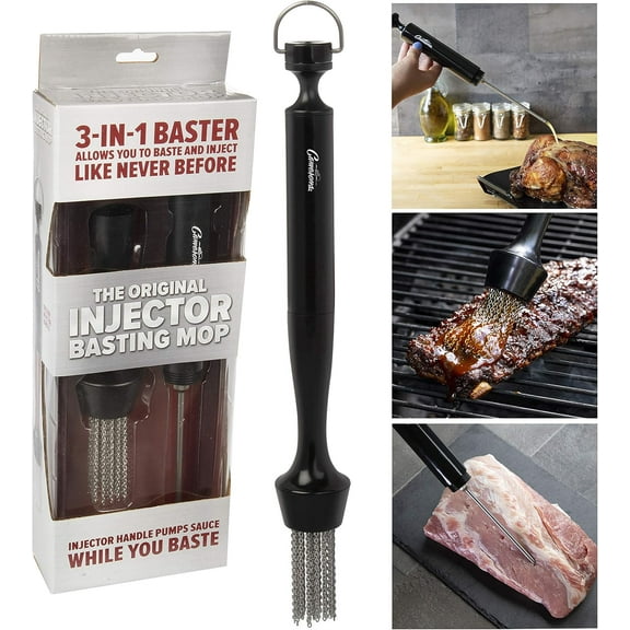 Camerons 3-in-1 Injector Basting Mop - Includes Chain Mop, Meat Marinator, & Barbecue Baster - BBQ Grill or Kitchen Use - Injector Handle Pumps Sauce While You Baste