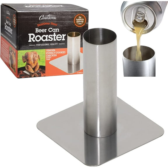 Camerons Beer Can Roaster - Stainless Steel BQQ Grill Beer Can Chicken and Turkey Roaster - Enhance Meal Flavor with Juicy Poultry on Barbecue Beer Stand - Great Gift for Cooks and Grillers