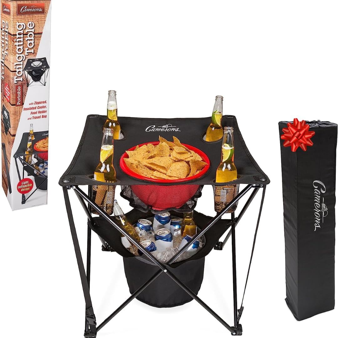 Camerons Collapsible Camping Table with Insulated Cooler, Folding Beach Table for Picnic \u0026 Tailgate