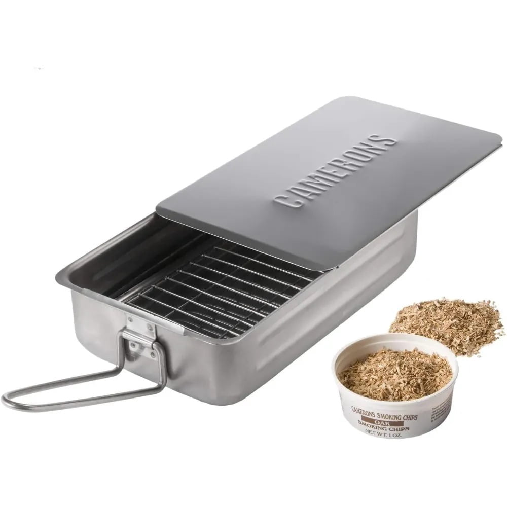 Camerons Gourmet Mini Stovetop Smoker - Stainless Steel BBQ Smoker Box w/Wood Chips & Recipes - Indoor & Outdoor Use on Any Heat for Smoking Meats, Veggies & Se