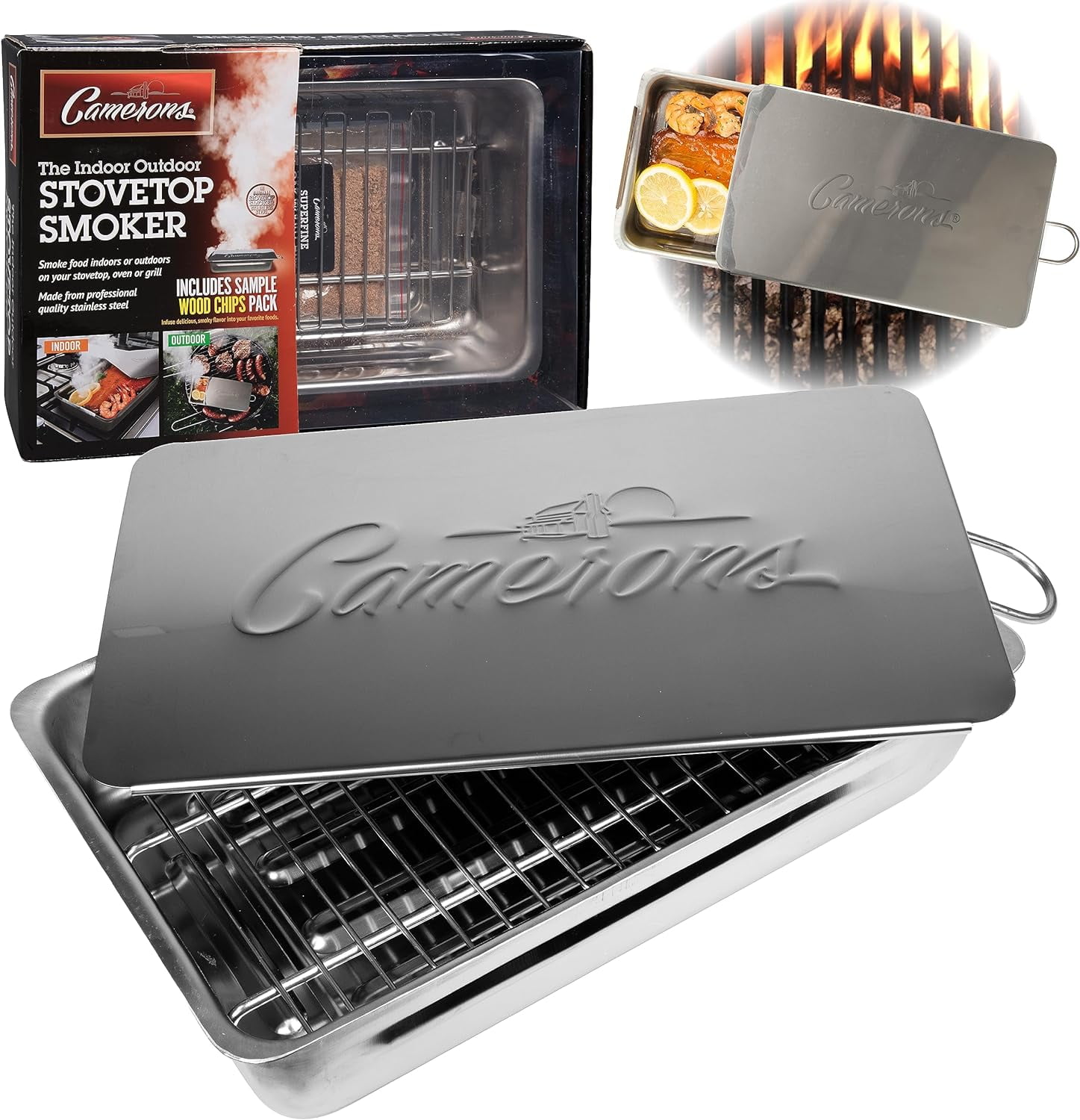Camerons Indoor Outdoor Stovetop Smoker Stainless Steel Barbecue