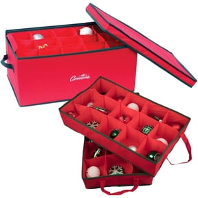Camerons Products Christmas Ornament Storage Container with 2 Removable Trays and 30 XL Decoration Storage Compartments (22.5 x 13.5 x 10)