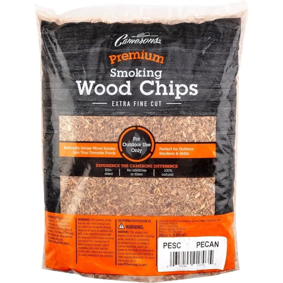 Camerons Smoking Wood Chips (Pecan) ~ 2lb Bag, 260 cu. in. ` Extra Fine Kiln Dried BBQ Chips- 100% All Natural Barbecue Smoker Shavings