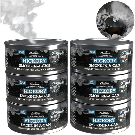 Camerons Smoking Wood Pellets - Instant Disposable Smoke Box Cans Turn Any Grill into a Smoker (Hickory)- Value 6 Pack Gift Set of All Natural BBQ Wood