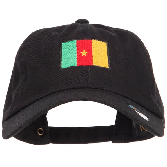 Cameroon Flag Embroidered Washed Cap - Black OSFM