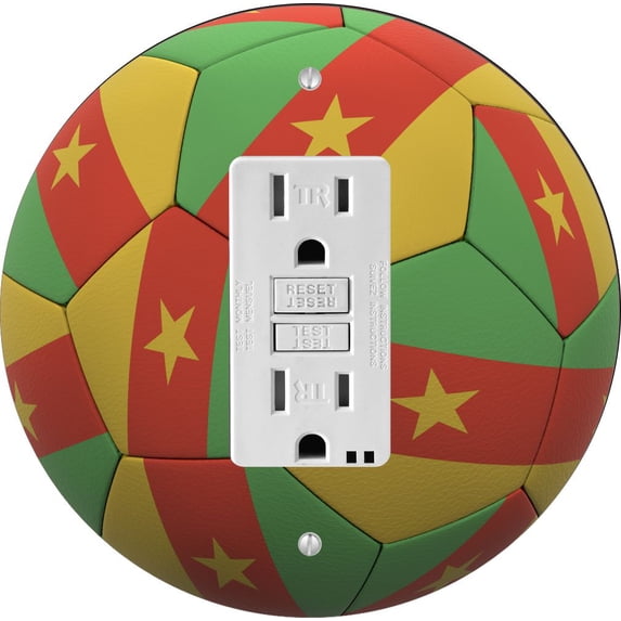 Cameroon Flag Soccer Ball Design - Round Light Switch Plate Cover - GFI
