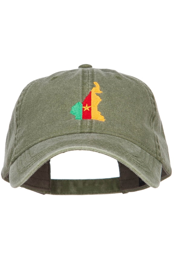 Cameroon Map Flag Embroidered Washed Cap - Olive OSFM